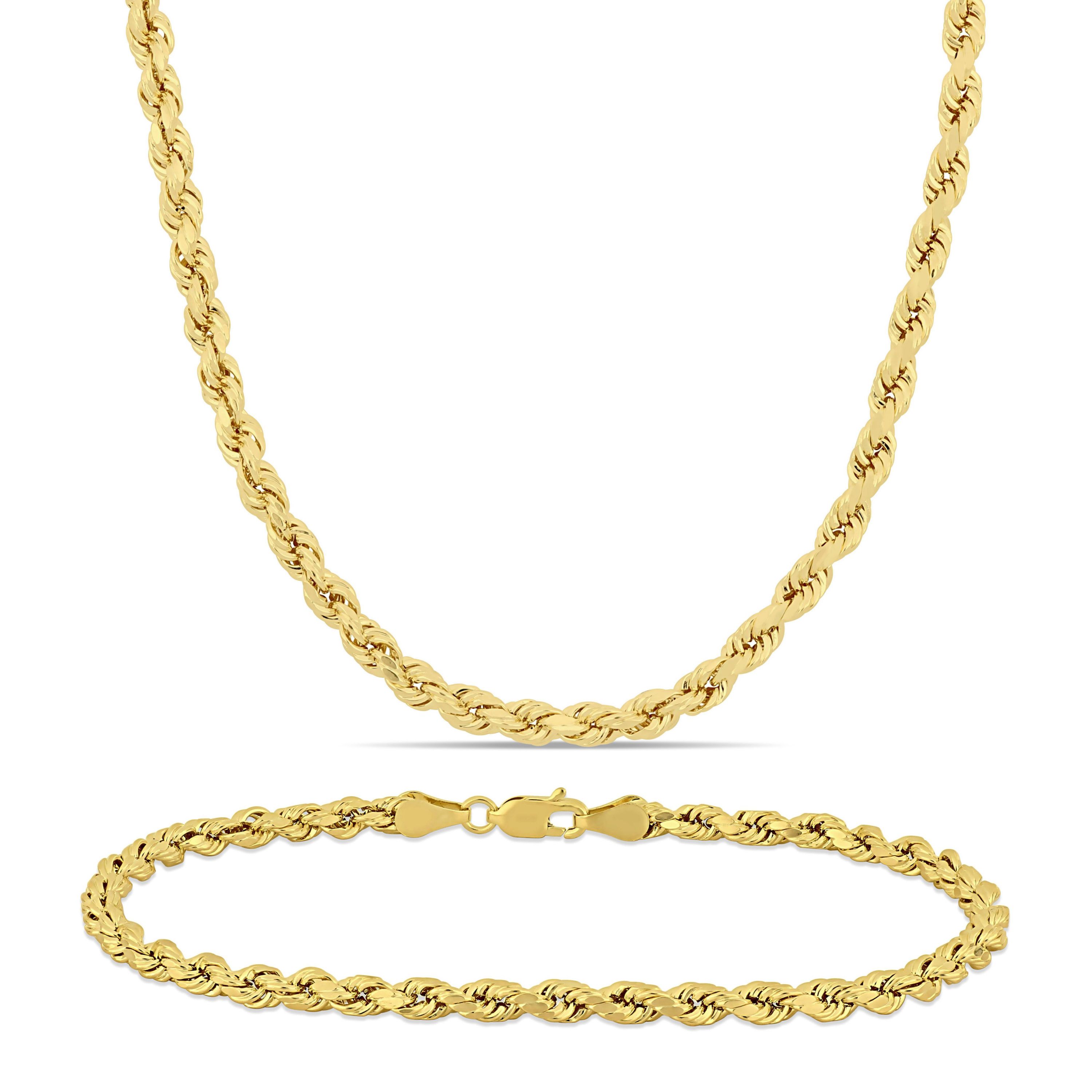 2-Piece Set 4mm Rope Chain Necklace and Bracelet in 10k Yellow Gold
