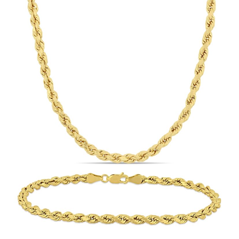 2-Piece Set 4mm Rope Chain Necklace and Bracelet in 10k Yellow Gold