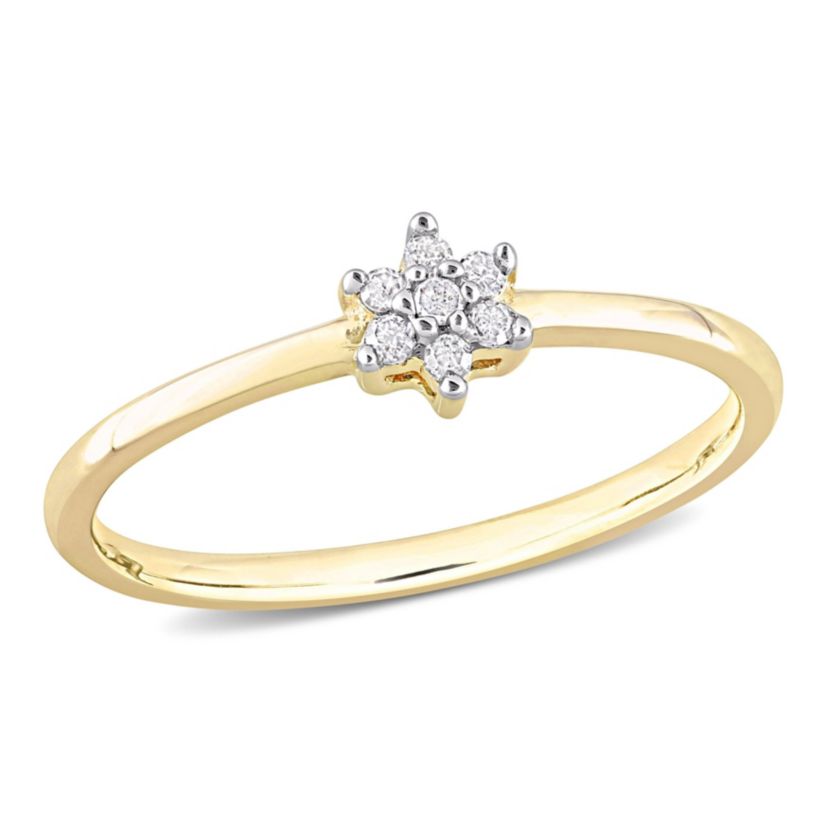 Diamond Accent Floral Promise Ring in Yellow Plated Sterling Silver