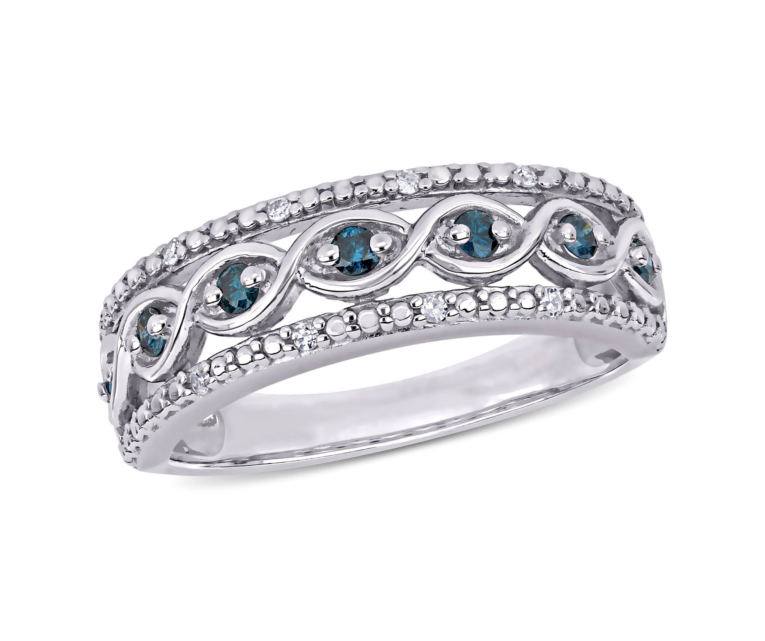 1/4 CT TW Blue and White Diamond Filigree Infinity Anniversary Band in Sterling Silver
