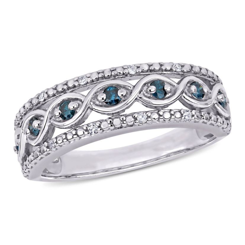 1/4 CT TW Blue and White Diamond Filigree Infinity Anniversary Band in Sterling Silver