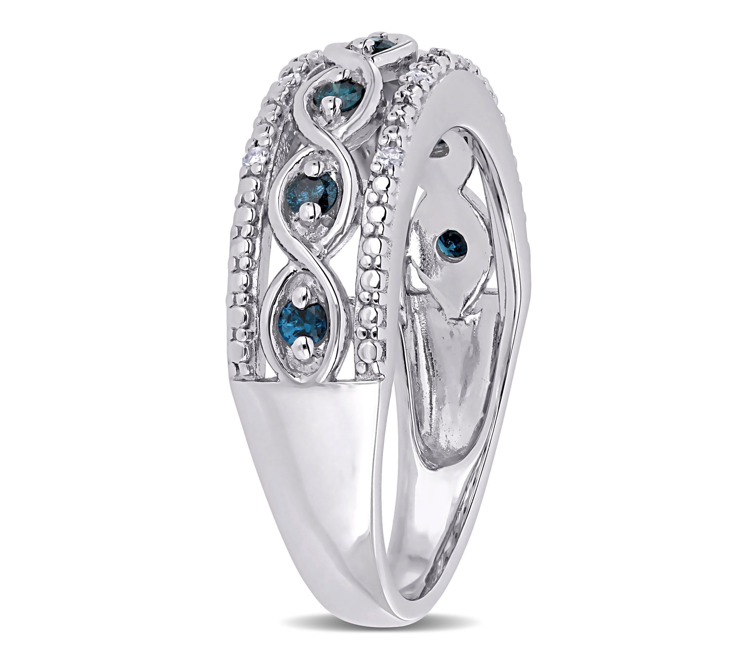 1/4 CT TW Blue and White Diamond Filigree Infinity Anniversary Band in Sterling Silver