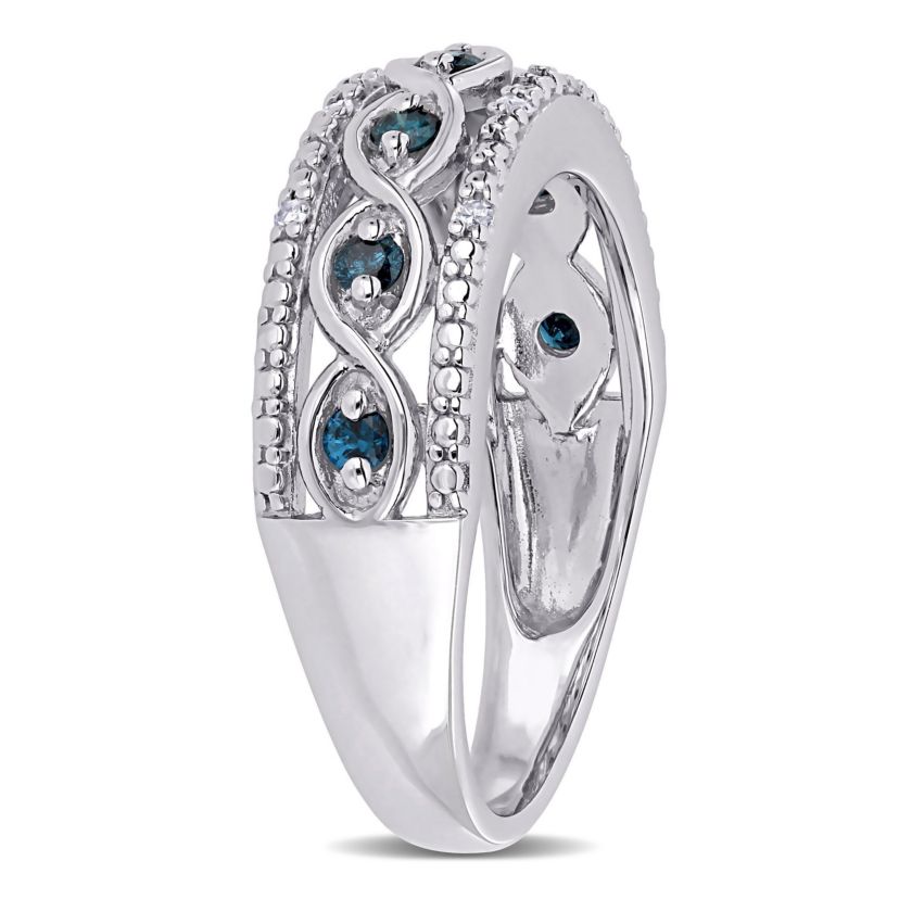 1/4 CT TW Blue and White Diamond Filigree Infinity Anniversary Band in Sterling Silver