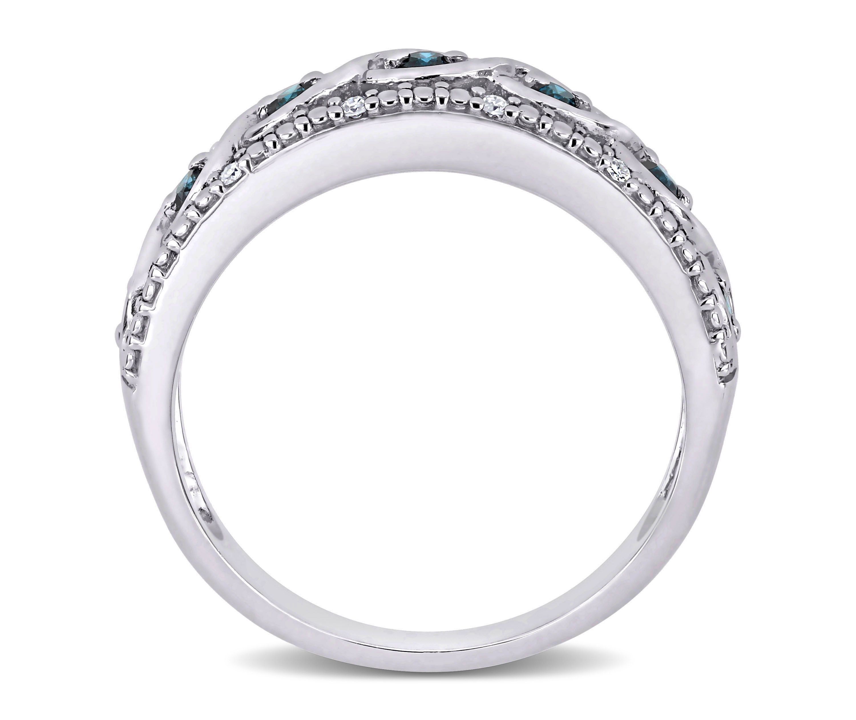 1/4 CT TW Blue and White Diamond Filigree Infinity Anniversary Band in Sterling Silver