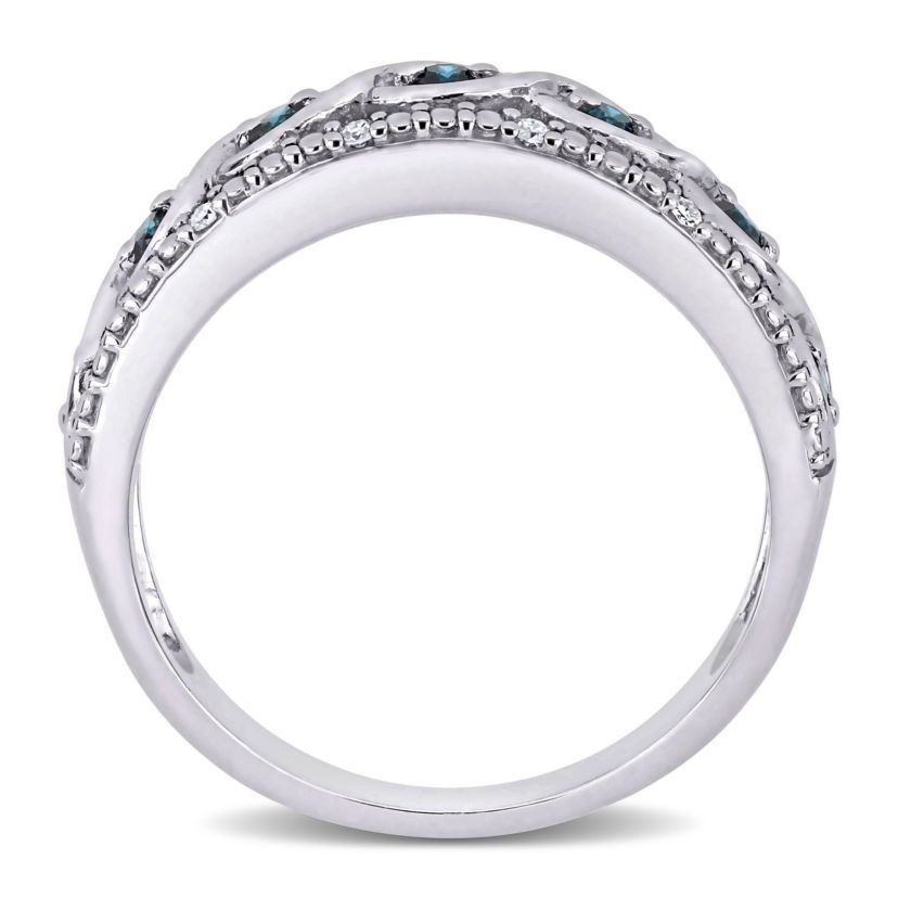 1/4 CT TW Blue and White Diamond Filigree Infinity Anniversary Band in Sterling Silver