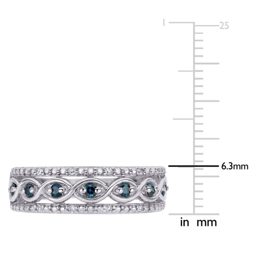 1/4 CT TW Blue and White Diamond Filigree Infinity Anniversary Band in Sterling Silver