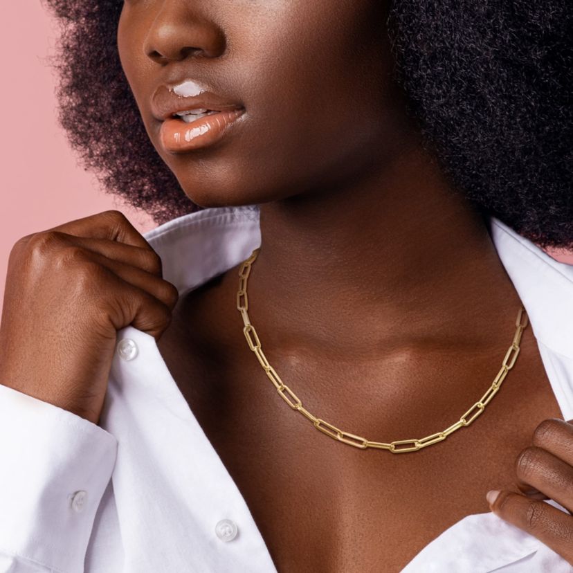 4.3mm Polished Paperclip Chain Necklace in 14k Yellow Gold, 16 in