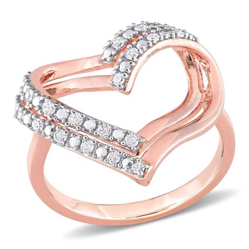 1/5 CT TW Diamond Open Heart Ring in Rose Plated Sterling Silver