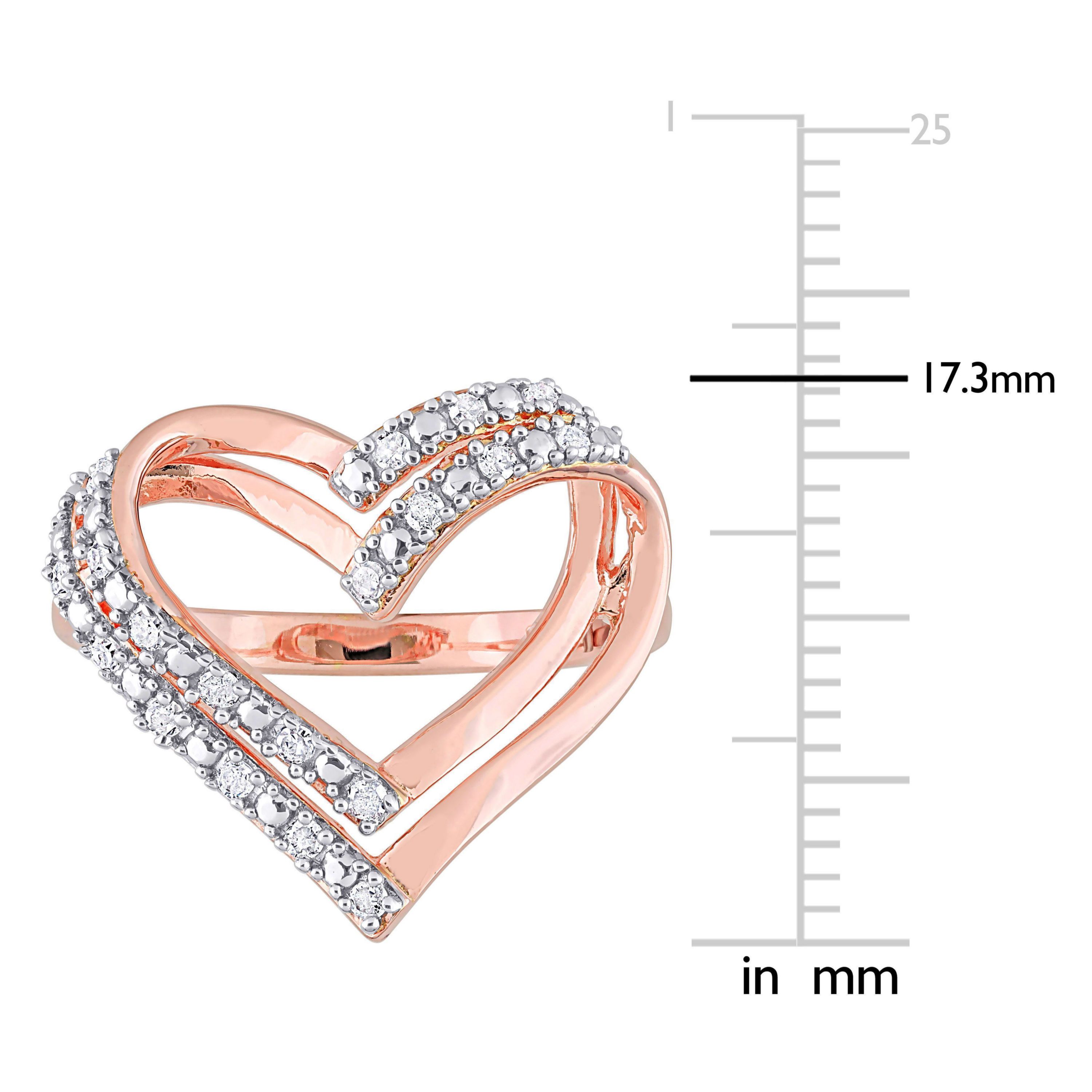1/5 CT TW Diamond Open Heart Ring in Rose Plated Sterling Silver
