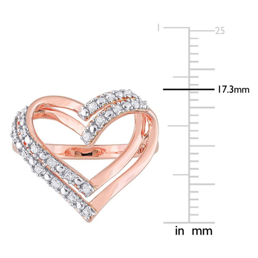 1/5 CT TW Diamond Open Heart Ring in Rose Plated Sterling Silver