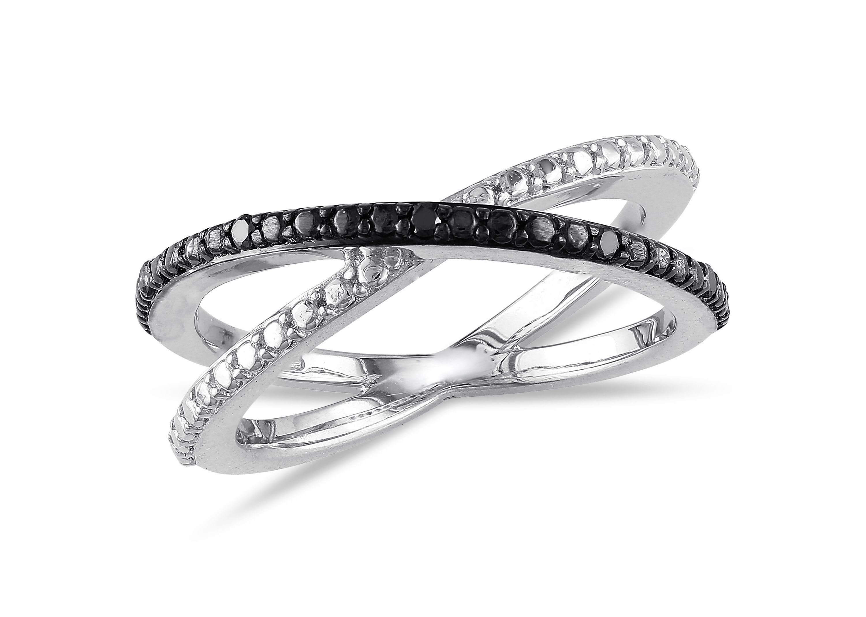 Black Diamond Accent Crisscross Ring in Sterling Silver with Black Rhodium