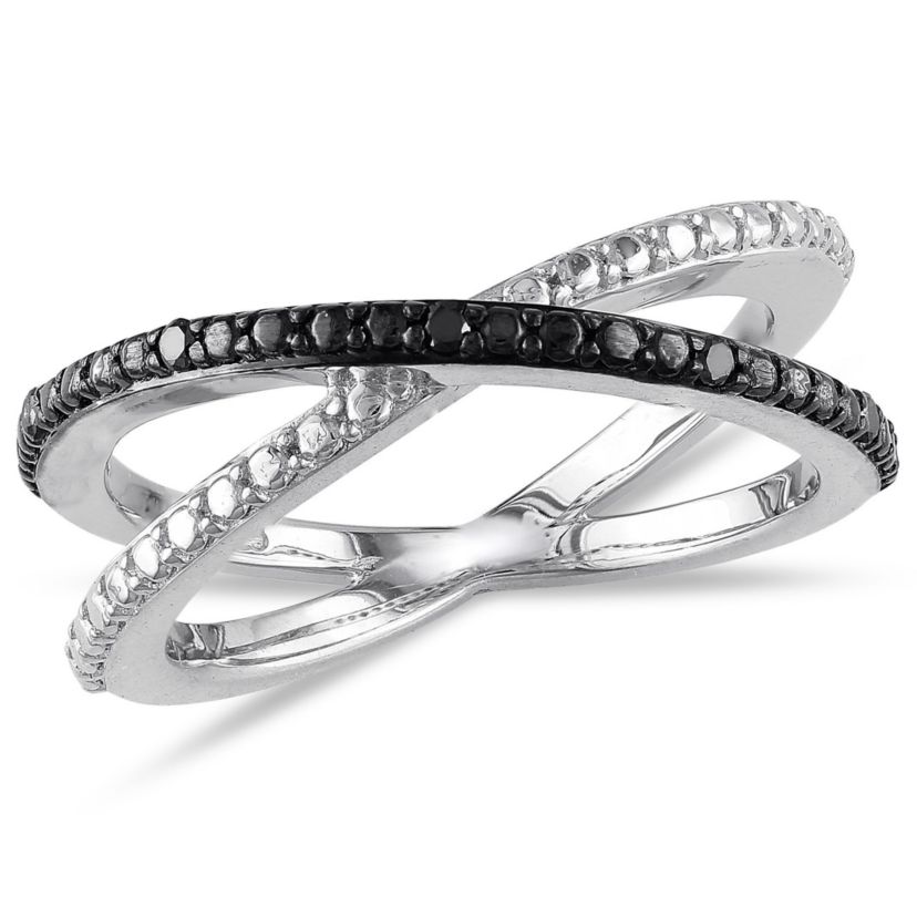 Black Diamond Accent Crisscross Ring in Sterling Silver with Black Rhodium