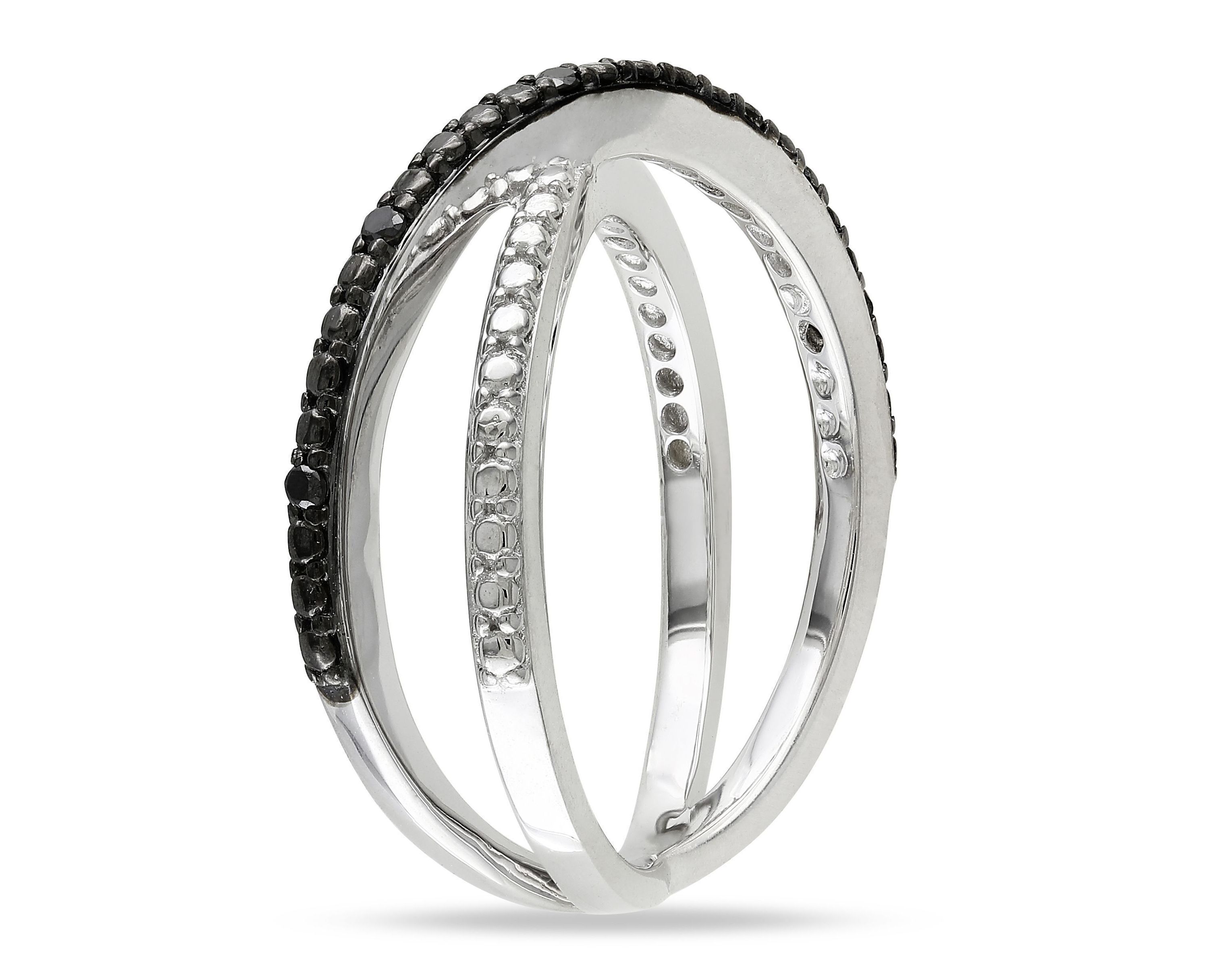 Black Diamond Accent Crisscross Ring in Sterling Silver with Black Rhodium