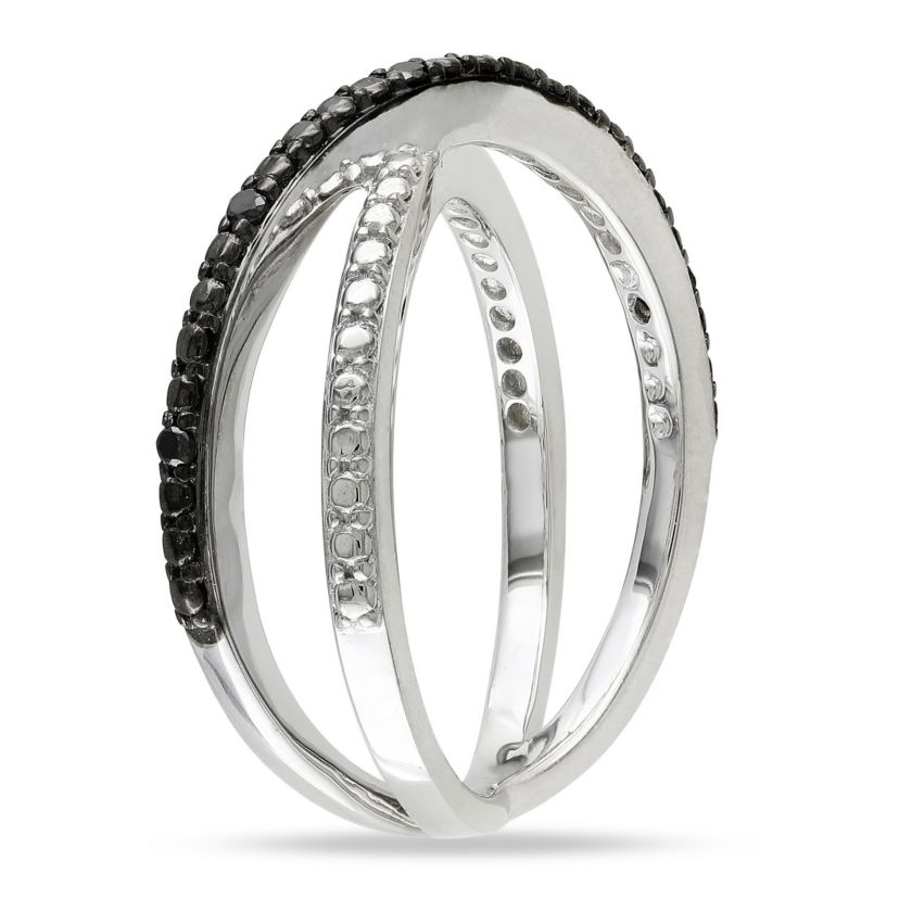 Black Diamond Accent Crisscross Ring in Sterling Silver with Black Rhodium