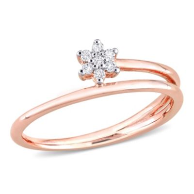 Belk & Co Diamond Accent Floral Promise Ring in Rose Plated Sterling Silver, 6
