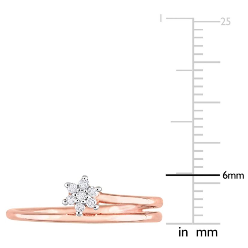 Diamond Accent Floral Promise Ring in Rose Plated Sterling Silver