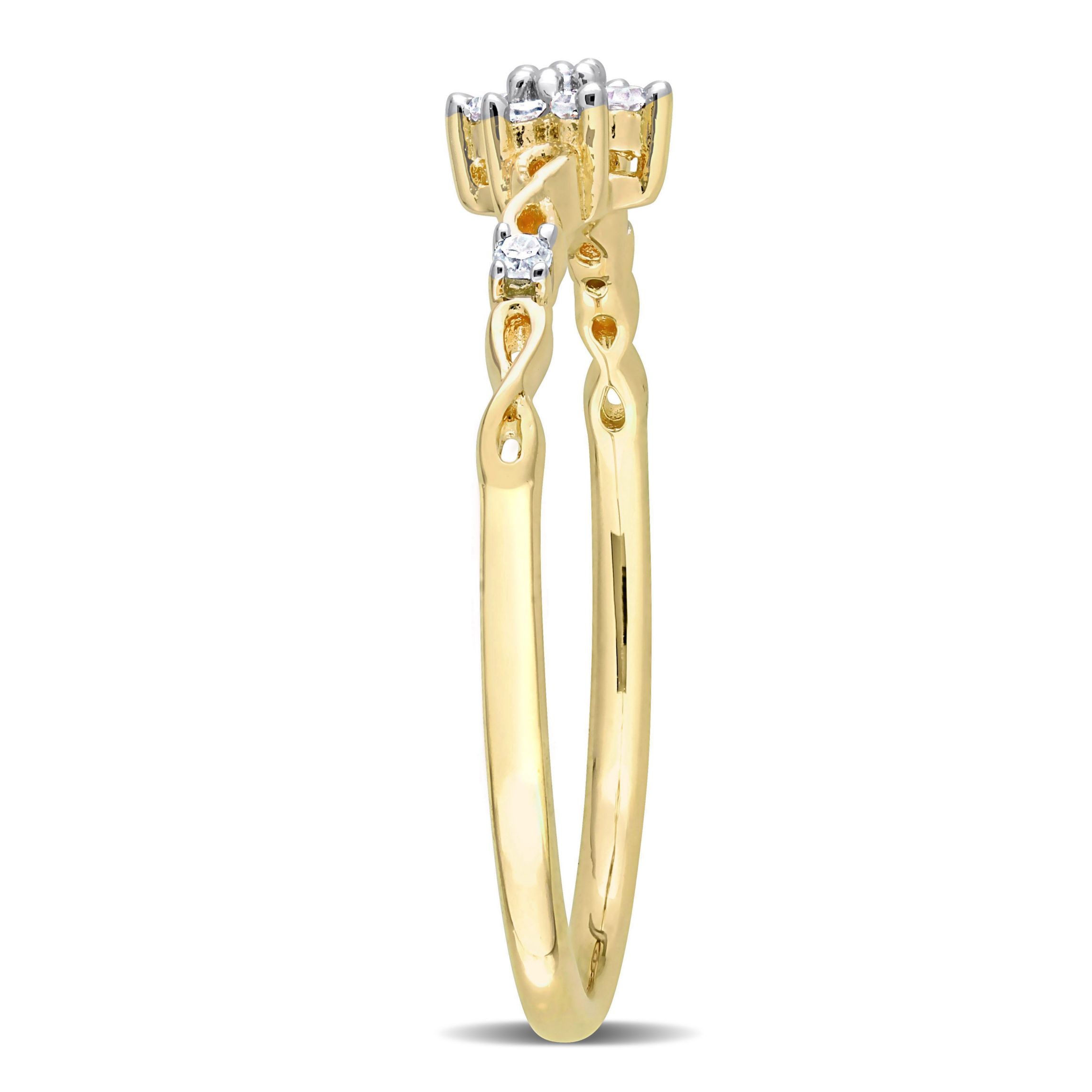1/10 CT TW Diamond Floral Promise Ring in Yellow Plated Sterling Silver