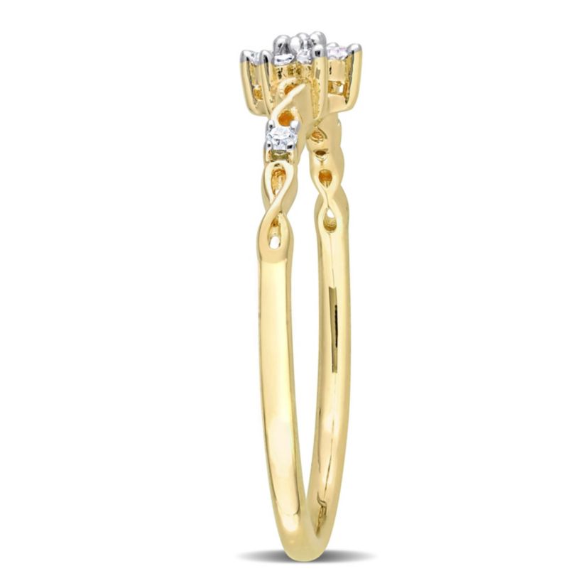 1/10 CT TW Diamond Floral Promise Ring in Yellow Plated Sterling Silver
