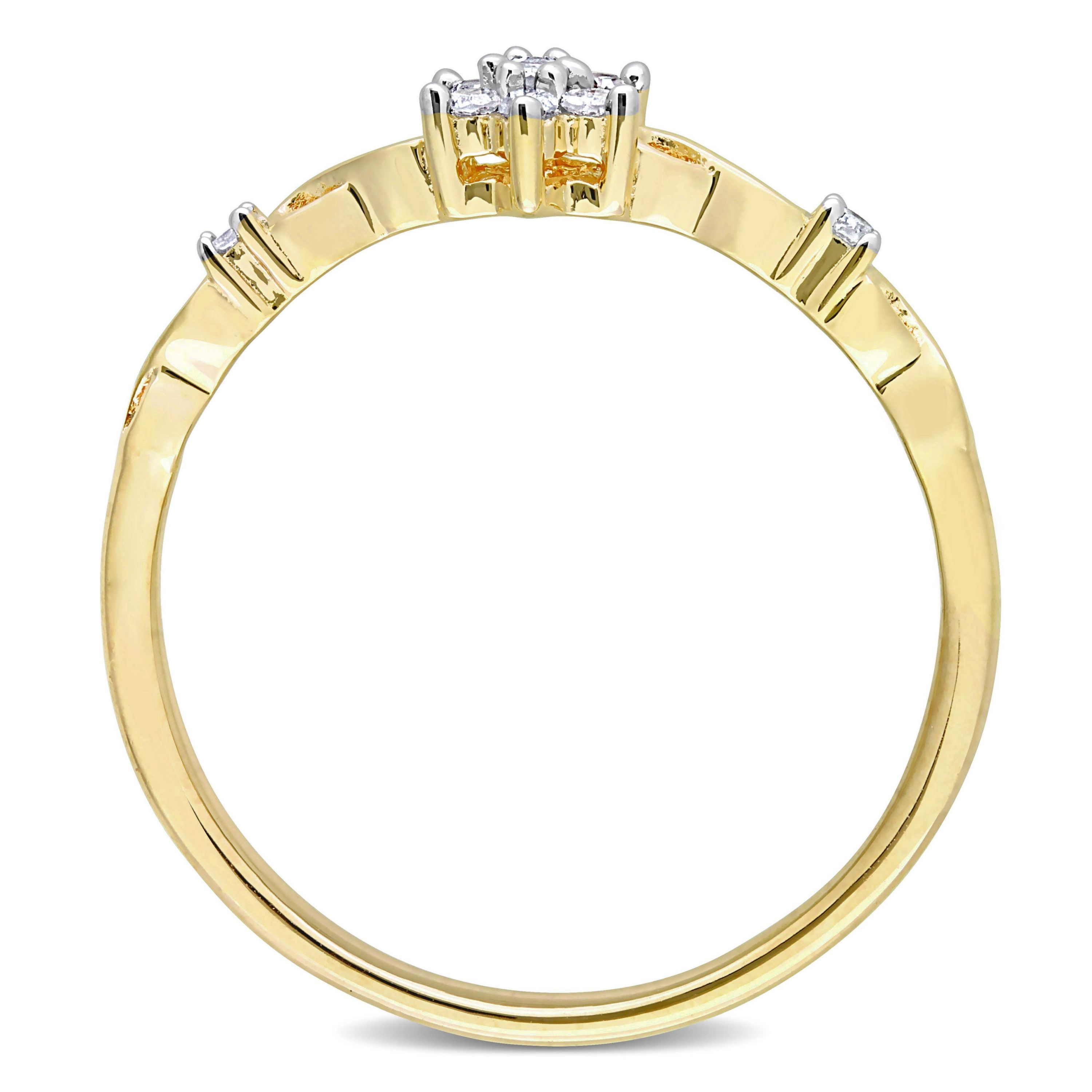 1/10 CT TW Diamond Floral Promise Ring in Yellow Plated Sterling Silver