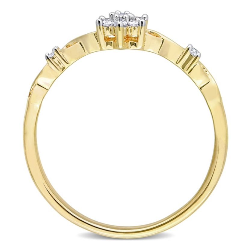 1/10 CT TW Diamond Floral Promise Ring in Yellow Plated Sterling Silver