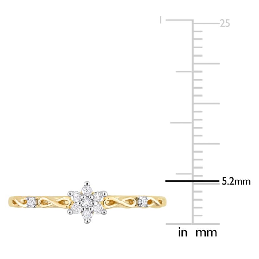 1/10 CT TW Diamond Floral Promise Ring in Yellow Plated Sterling Silver