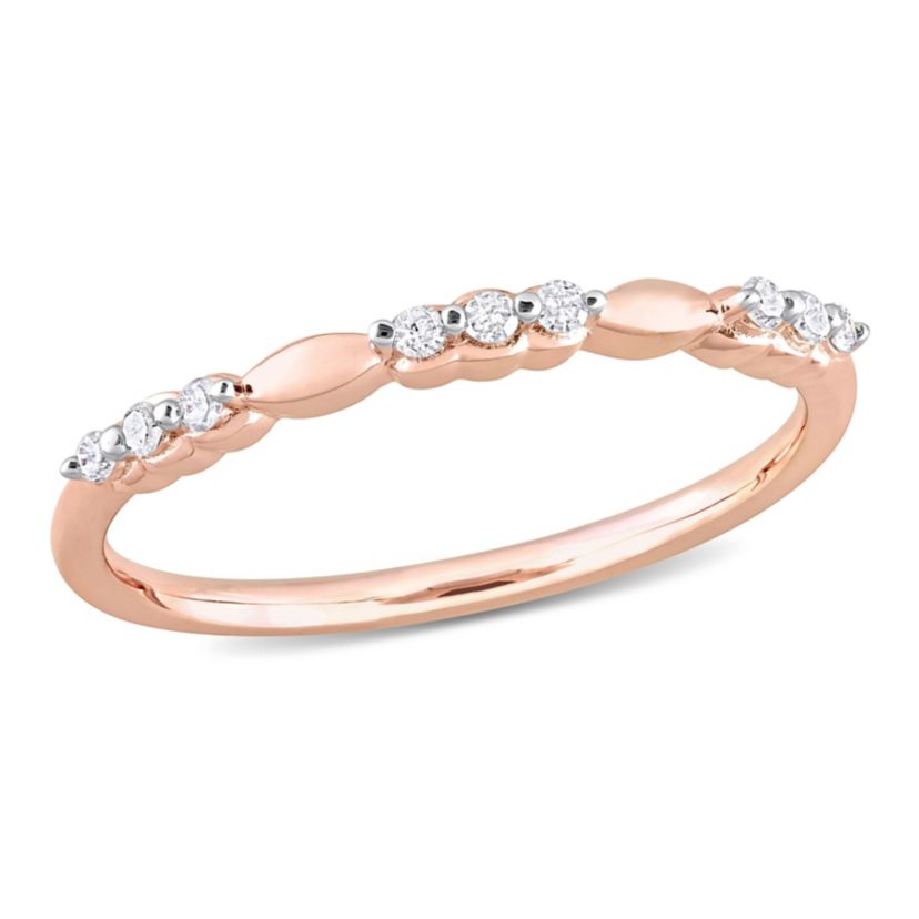 1/10 CT TW Diamond Promise Band Ring in Rose Plated Sterling Silver