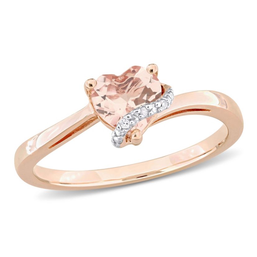 Morganite and Diamond Accent Heart Ring in Rose Plated Sterling Silver