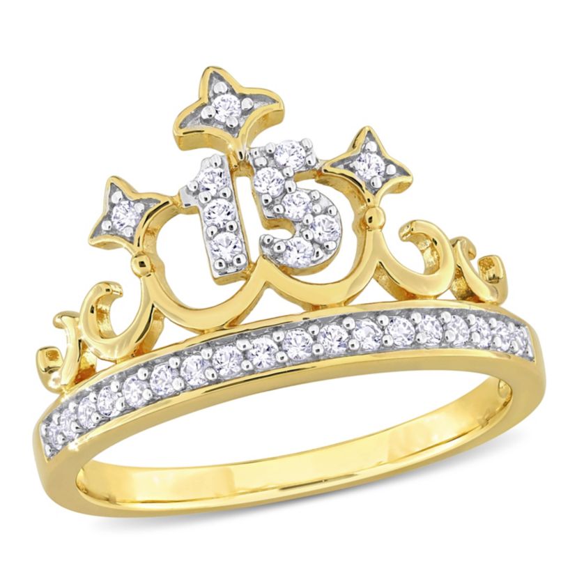 Created White Sapphire Ring in 2-Tone Sterling Silver