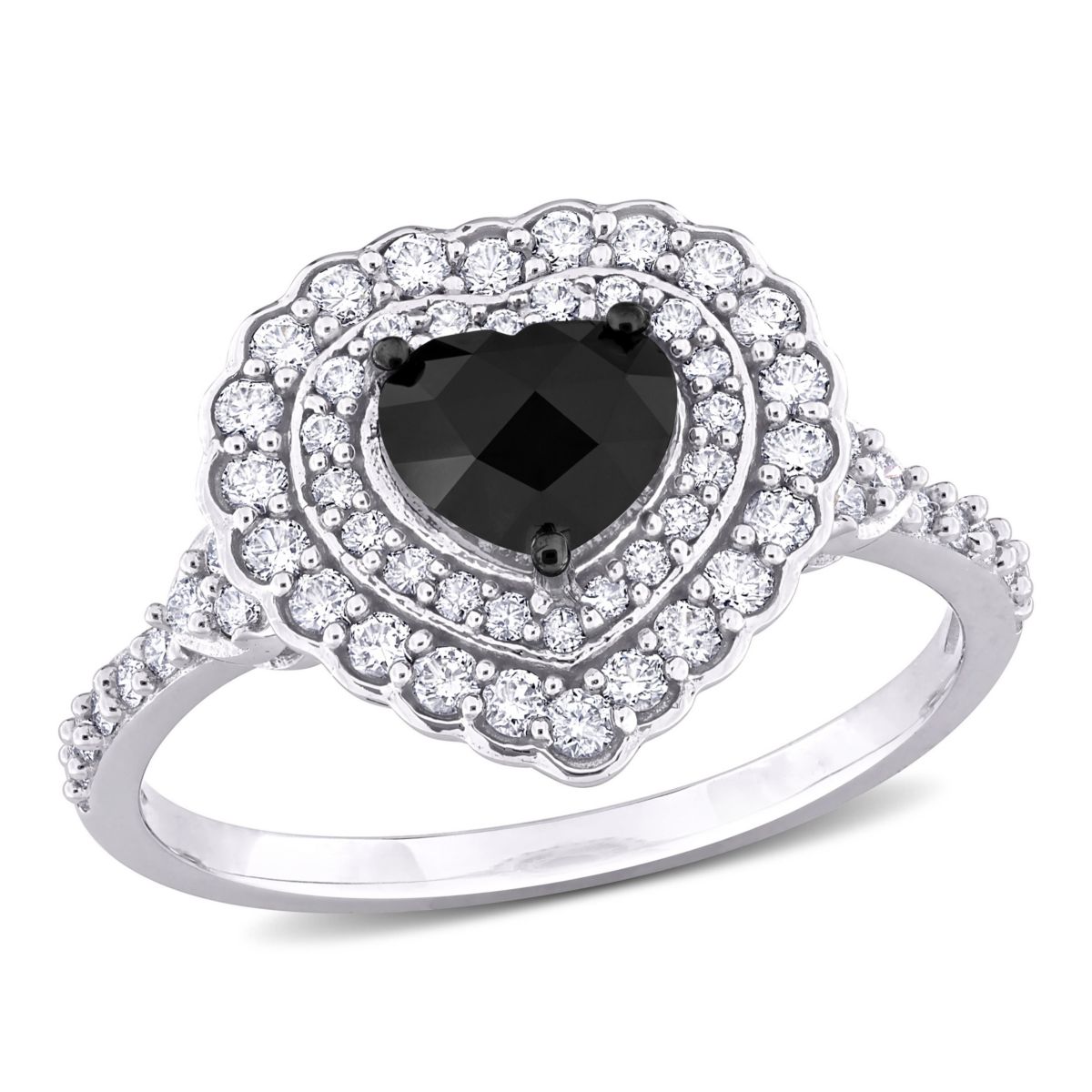 1.24 ct. t.w. Black and White Diamond Halo Ring in 14K White Gold