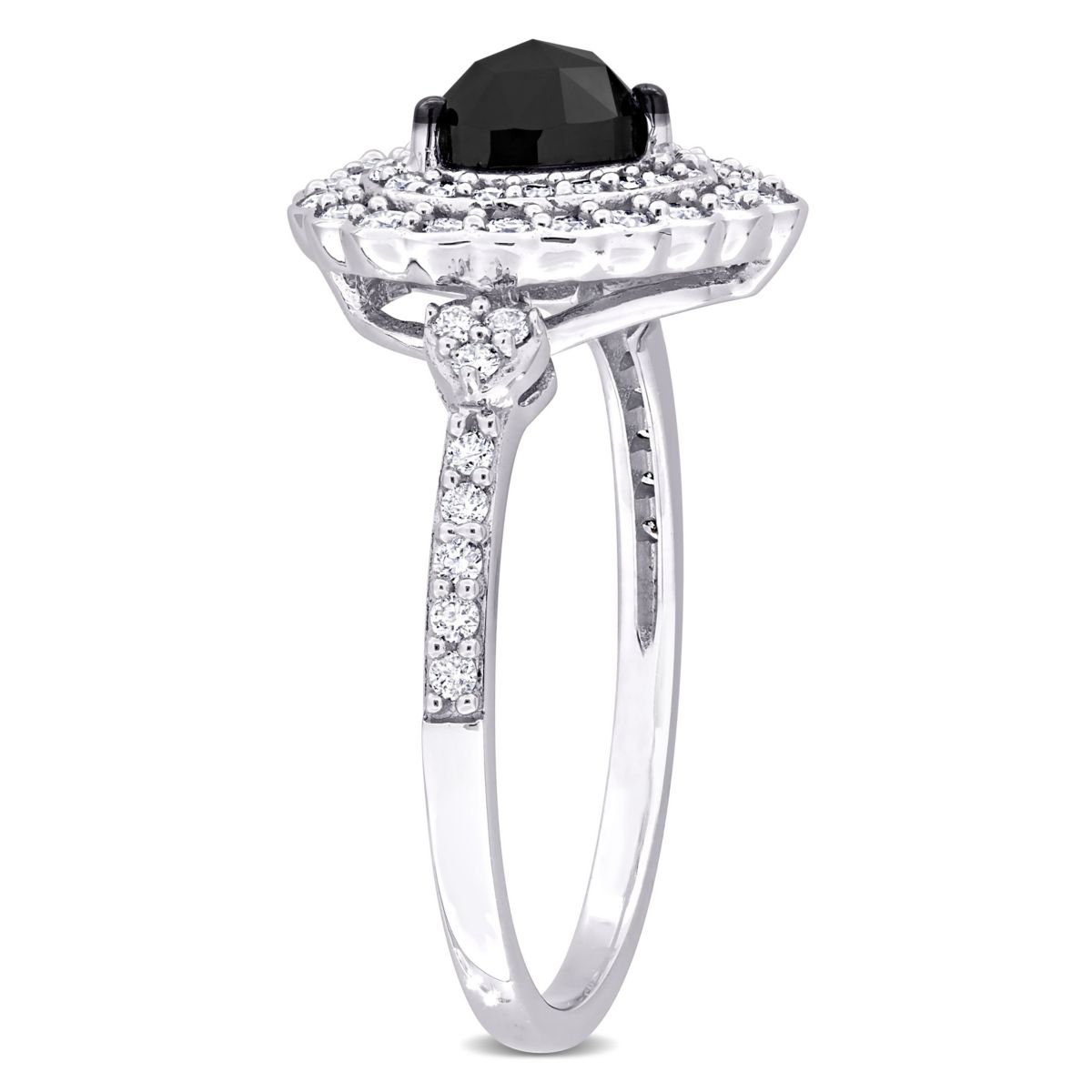 1.24 ct. t.w. Black and White Diamond Halo Ring in 14K White Gold