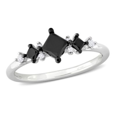 Belk & Co 4/5 ct. t.w. Black and White Diamond 3-Stone Ring in 14K White Gold with Black Rhodium Plated, 6