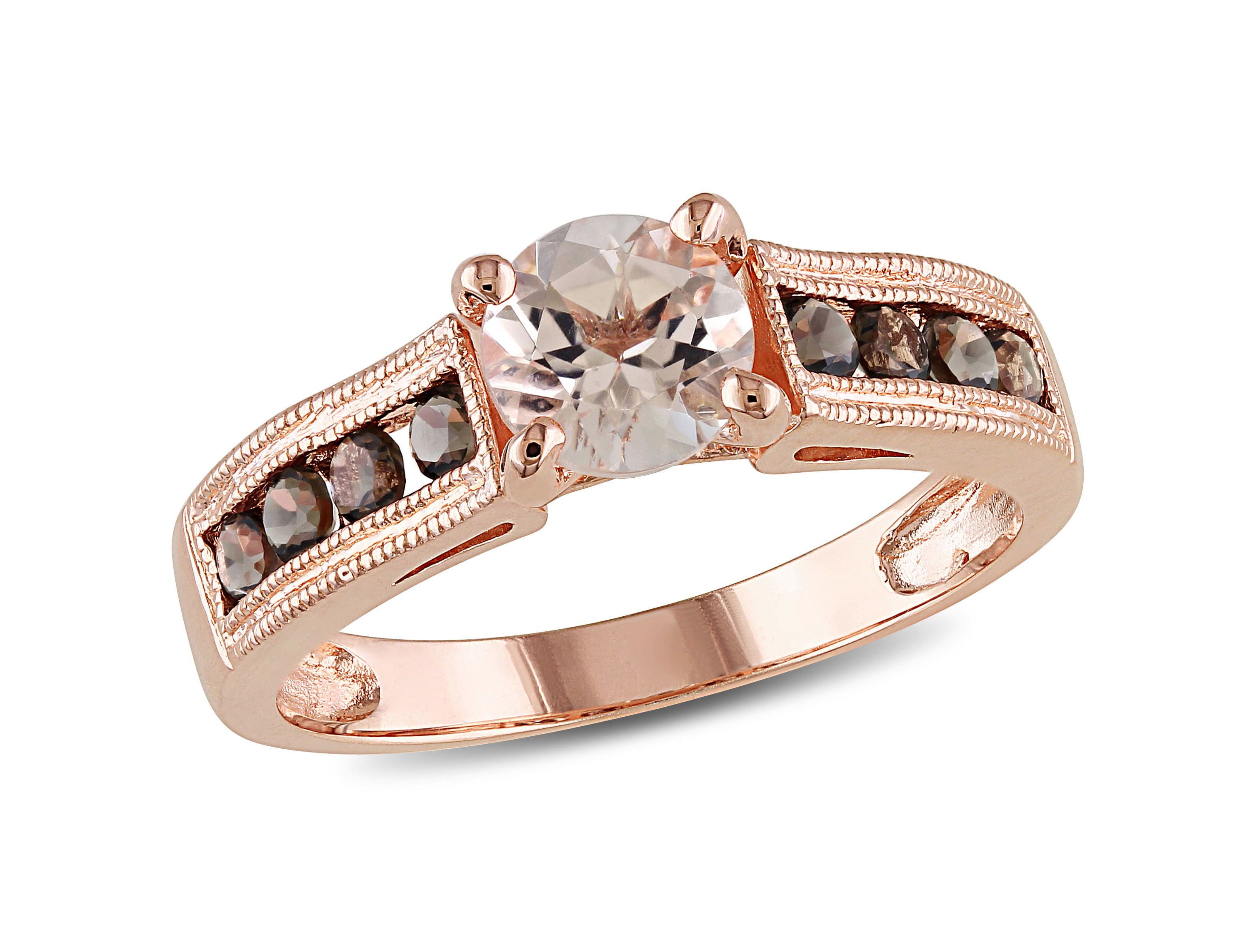 Morganite and Smokey Quart Ring in Rose Plated Sterling Silver