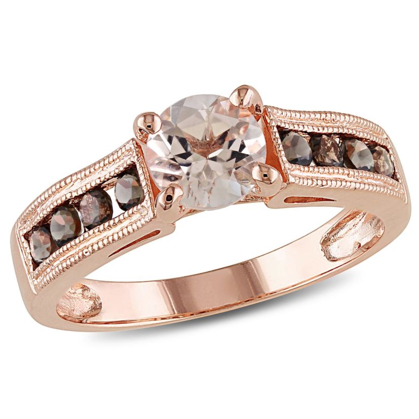 Morganite and Smokey Quart Ring in Rose Plated Sterling Silver