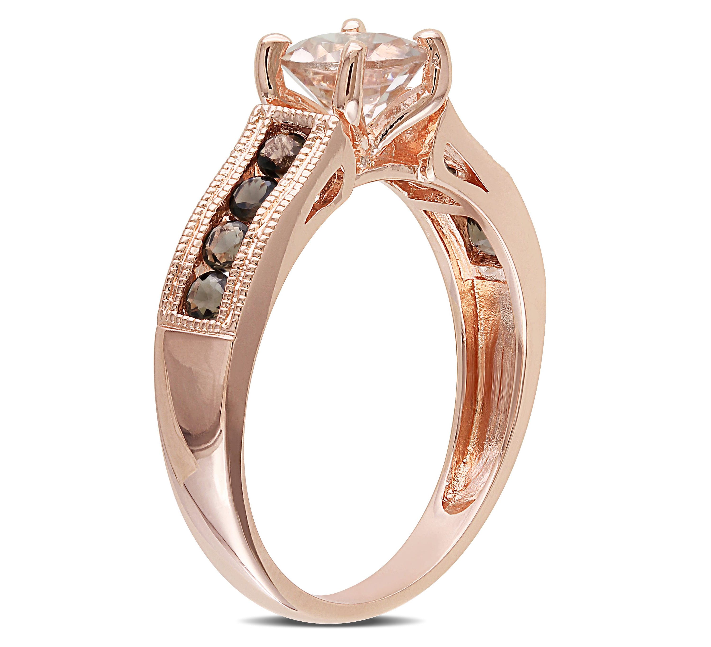 Morganite and Smokey Quart Ring in Rose Plated Sterling Silver