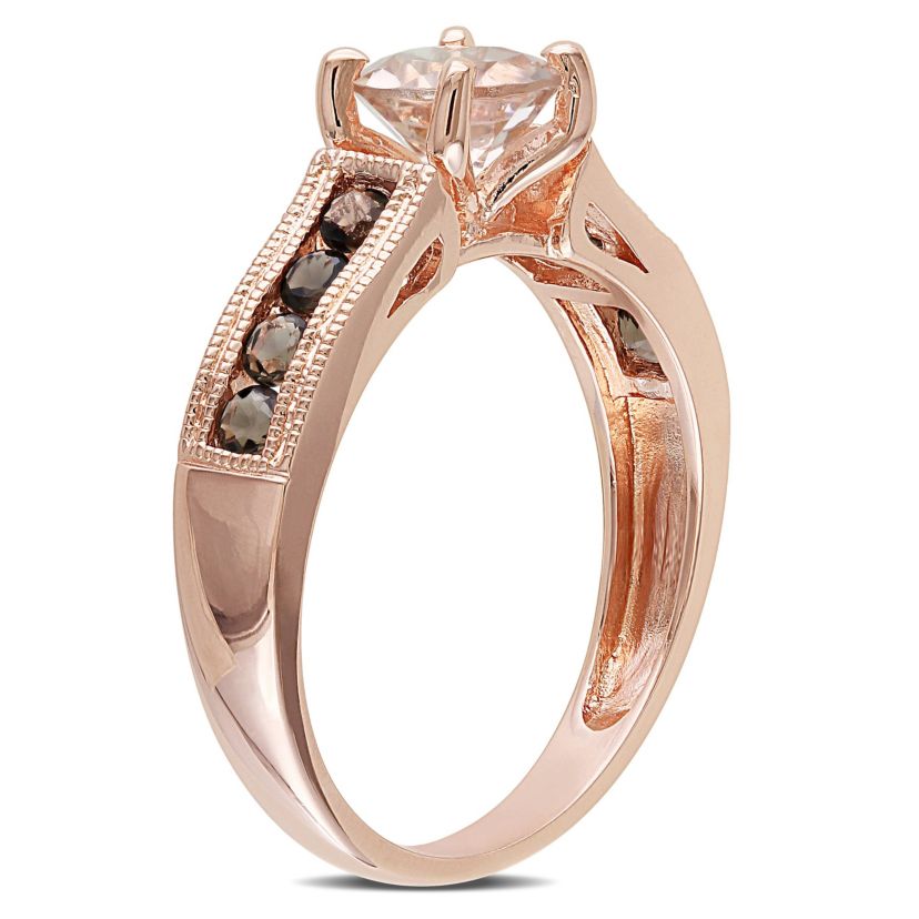 Morganite and Smokey Quart Ring in Rose Plated Sterling Silver