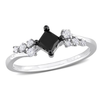 Belk & Co 3/4 ct. t.w. Black and White Diamond Vintage Ring in 14K White Gold with Black Rhodium Plated, 8