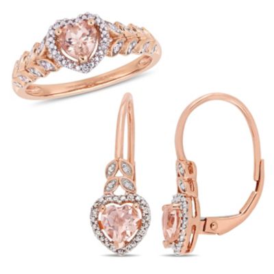 Belk & Co 2-pc Set of Morganite and White Topaz Floral Stud Earrings and Necklace in Rose Plated Sterling Silver, Pink, 10