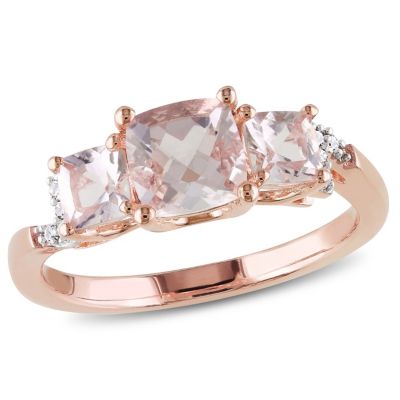 Belk & Co Morganite and Diamond Accent 3-Stone Ring in Rose Plated Sterling Silver, Pink, 10