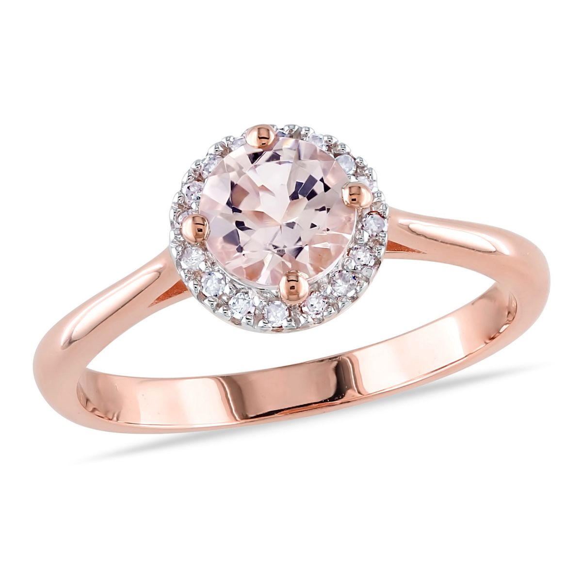 Morganite and 1/10 ct. t.w. Diamond Halo Ring in Rose Plated Sterling Silver