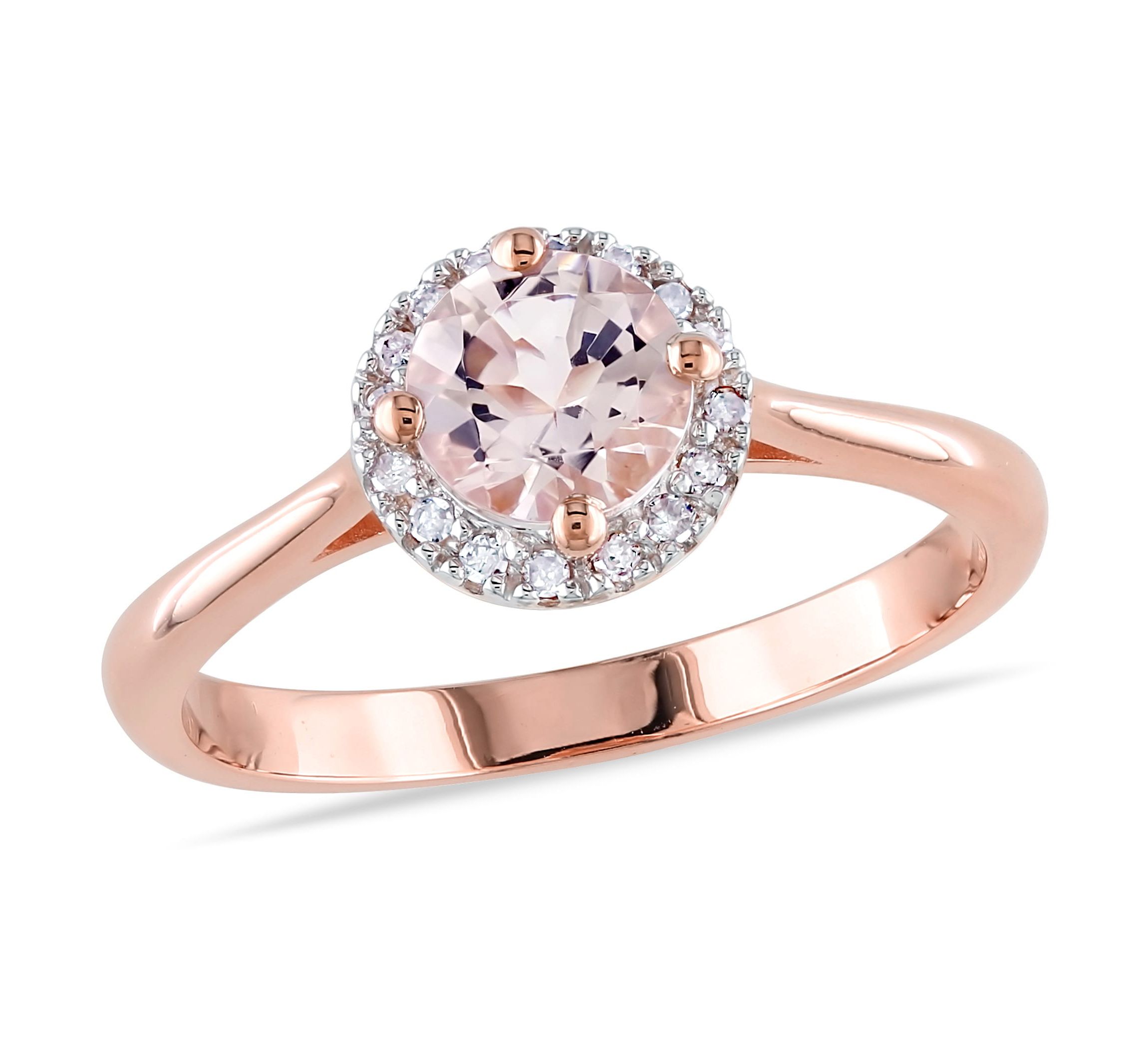 Morganite and 1/10 ct. t.w. Diamond Halo Ring in Rose Plated Sterling Silver