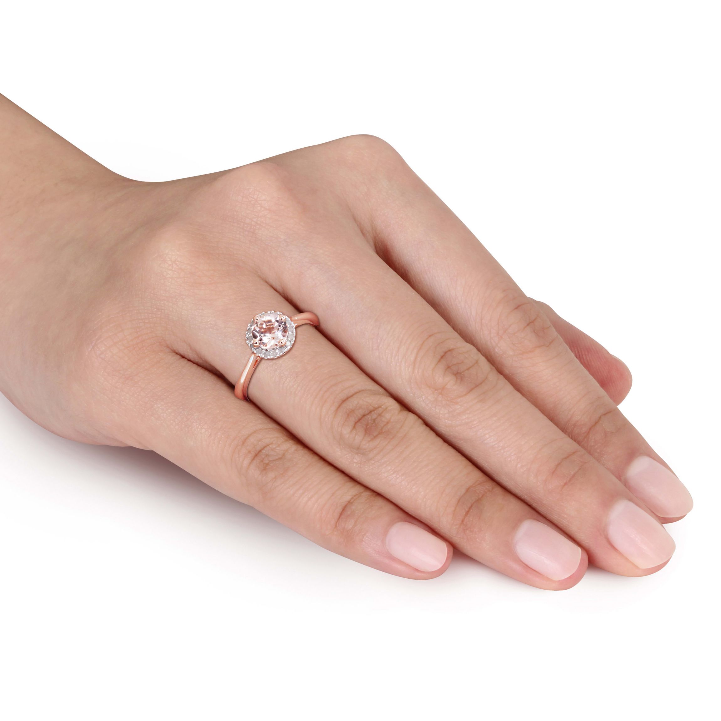 Morganite and 1/10 ct. t.w. Diamond Halo Ring in Rose Plated Sterling Silver
