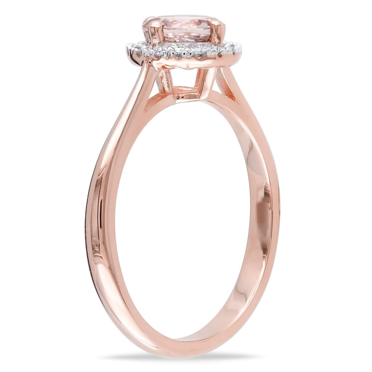 Morganite and 1/10 ct. t.w. Diamond Halo Ring in Rose Plated Sterling Silver