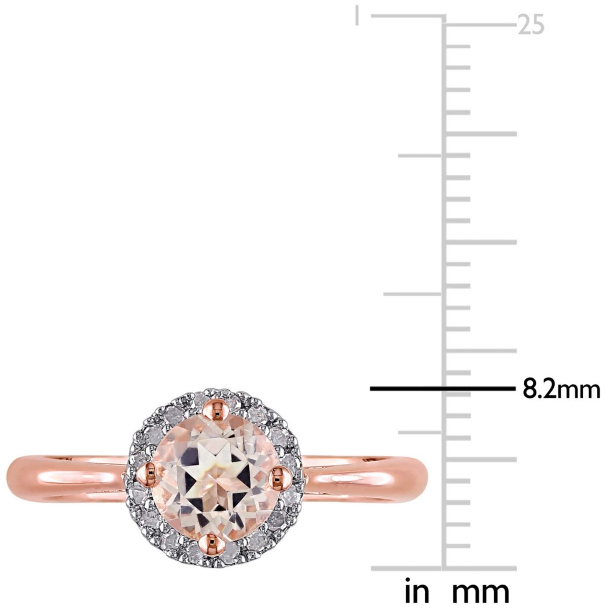 Morganite and 1/10 ct. t.w. Diamond Halo Ring in Rose Plated Sterling Silver