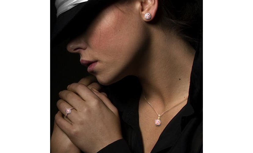 Morganite and 1/10 ct. t.w. Diamond Halo Ring in Rose Plated Sterling Silver