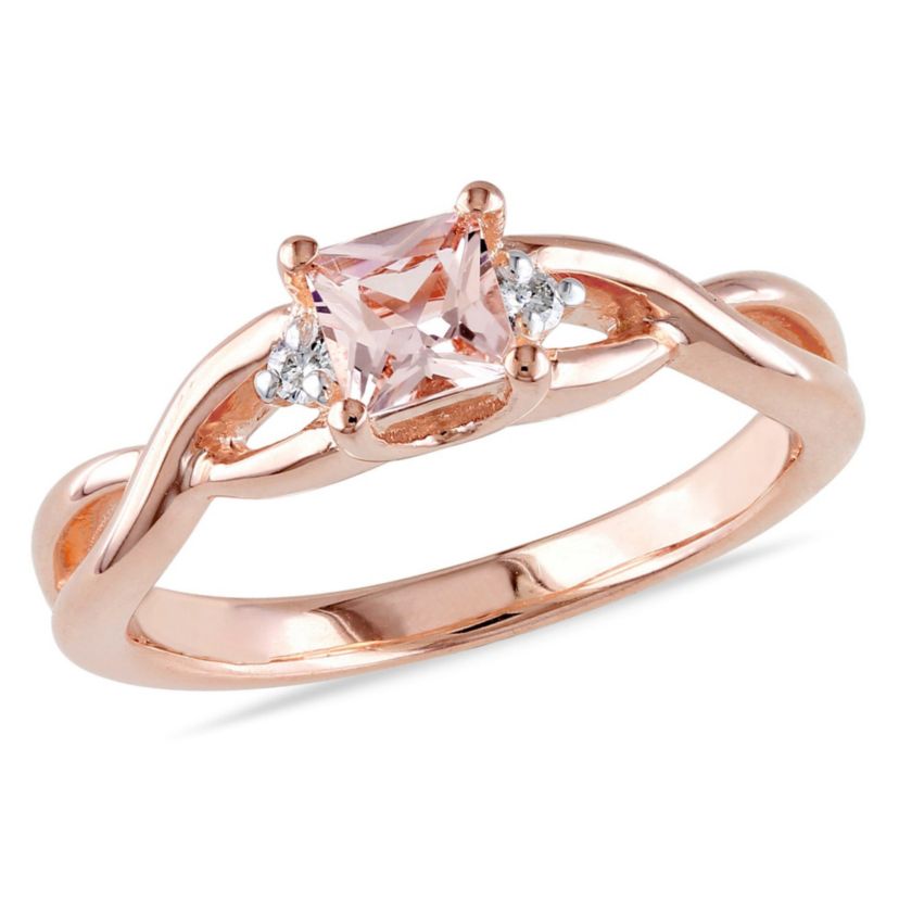 Morganite and Diamond Accent Infinity Ring in Rose Plated Sterling Silver