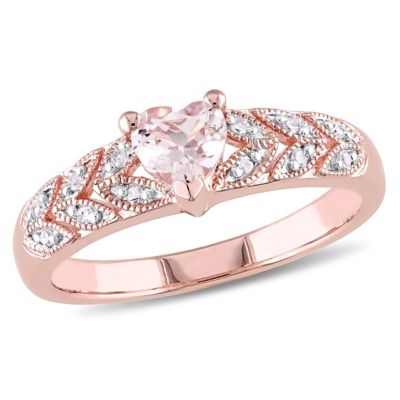 Belk & Co Morganite and Diamond Accent Vintage Heart Ring in Rose Plated Sterling Silver, Pink, 10