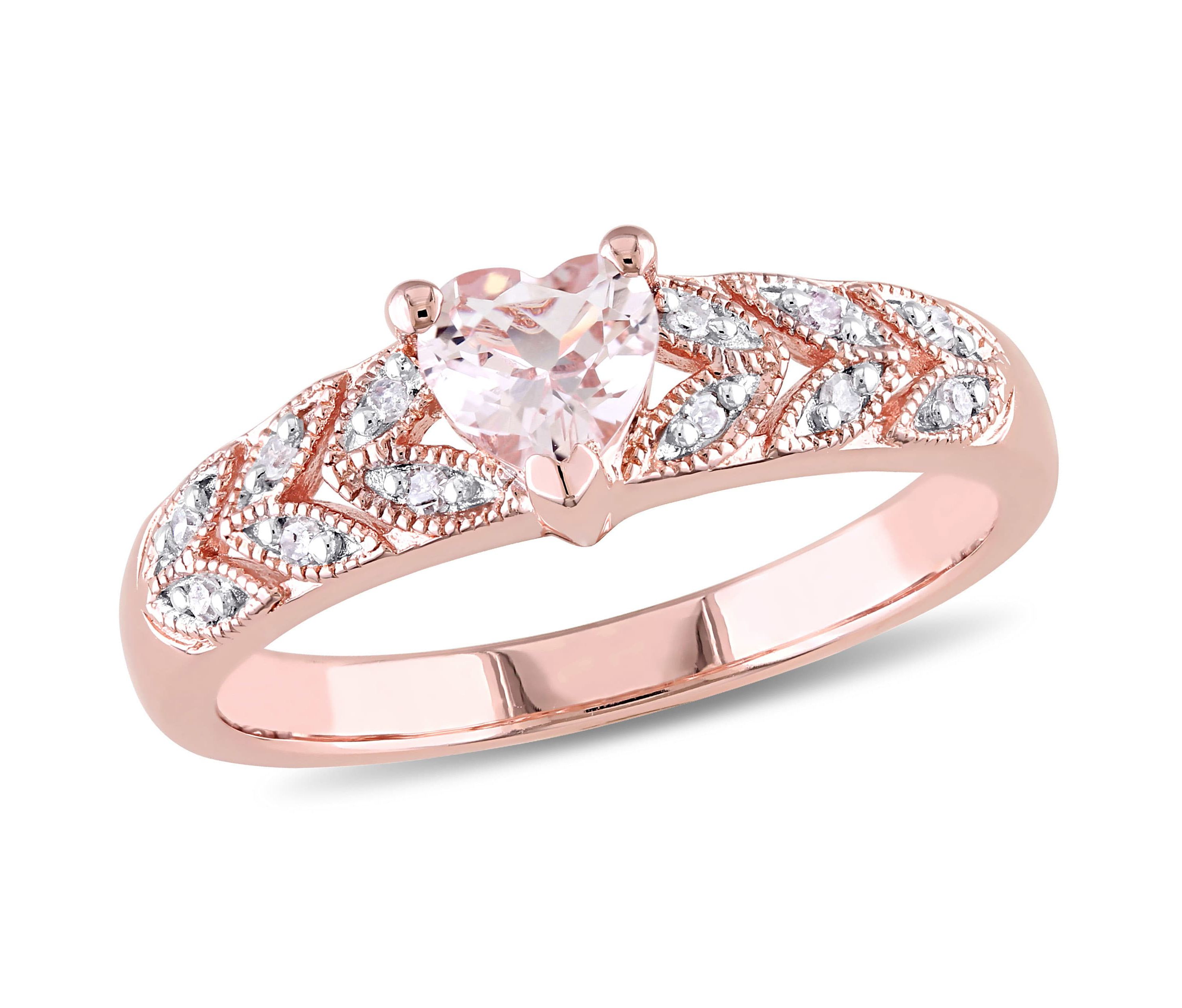 Morganite and Diamond Accent Vintage Heart Ring in Rose Plated Sterling Silver