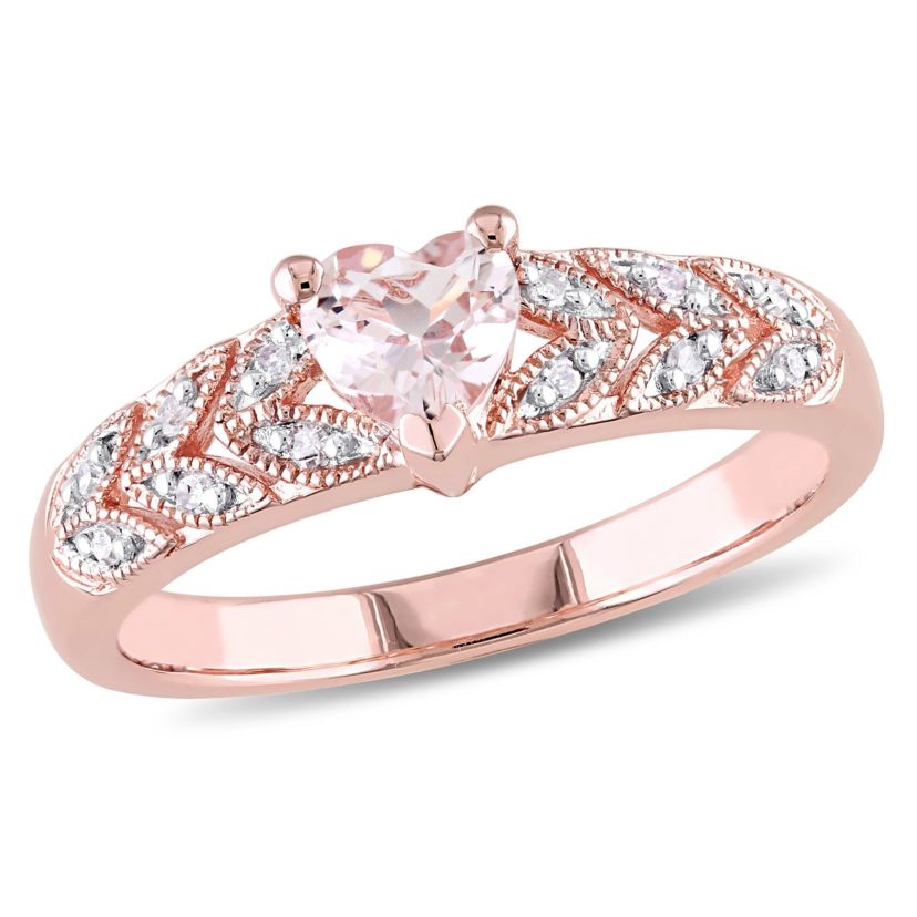 Morganite and Diamond Accent Vintage Heart Ring in Rose Plated Sterling Silver