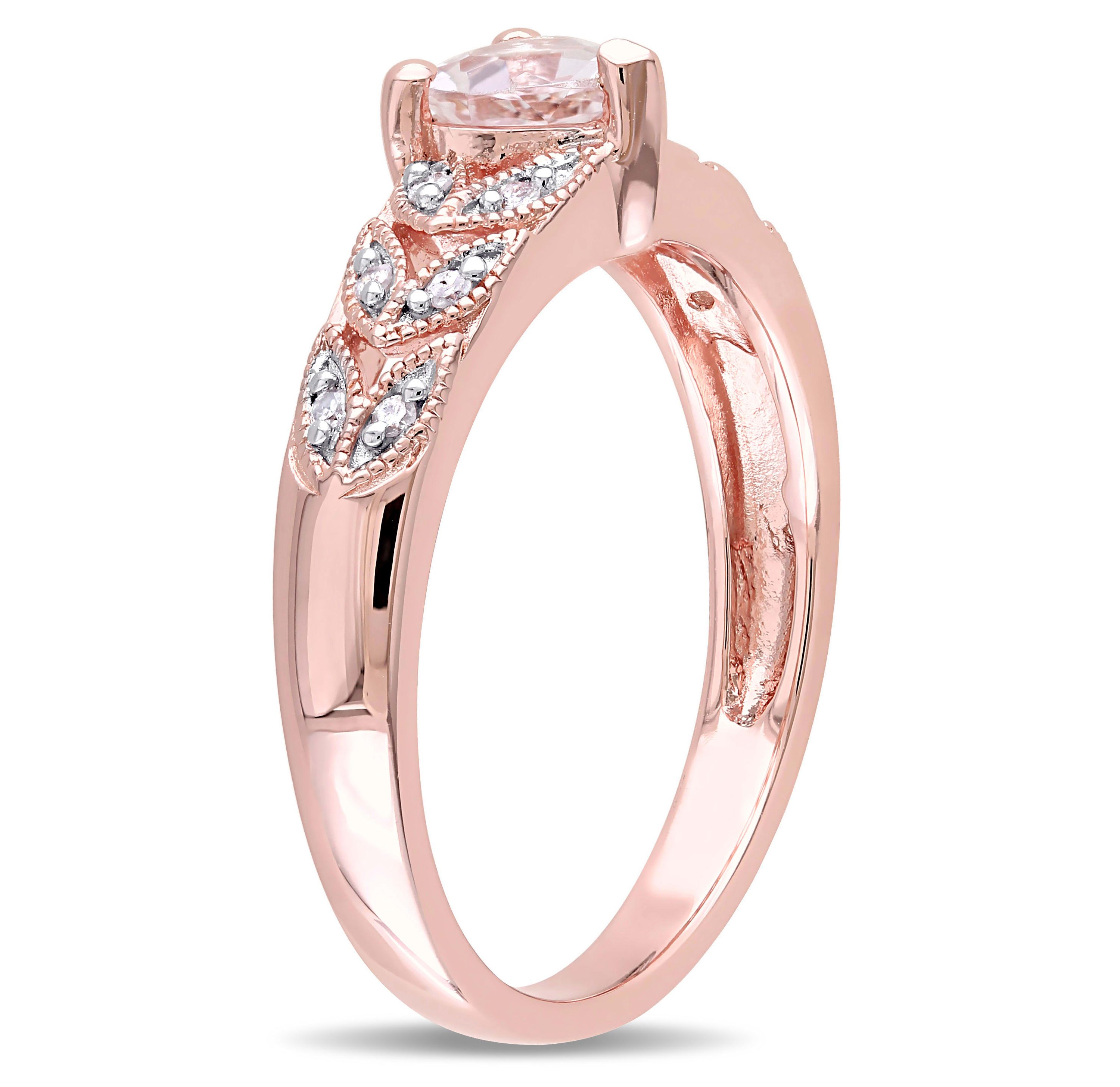 Morganite and Diamond Accent Vintage Heart Ring in Rose Plated Sterling Silver
