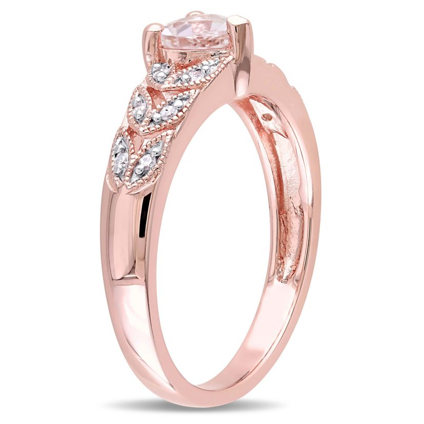 Morganite and Diamond Accent Vintage Heart Ring in Rose Plated Sterling Silver